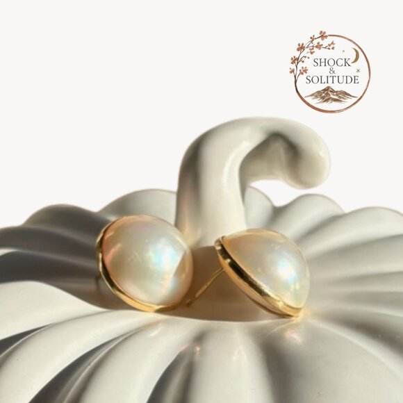 Vintage 18K Gold Scandinavian Mabe Pearl Earrings – ✨ - Picture 2 of 16